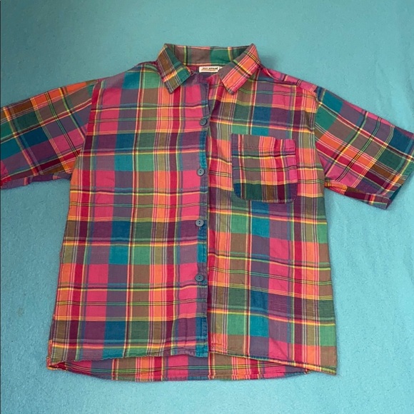 SUN STREAK plaid short sleeve button up multi color cotton camp shirt size S - Picture 1 of 10